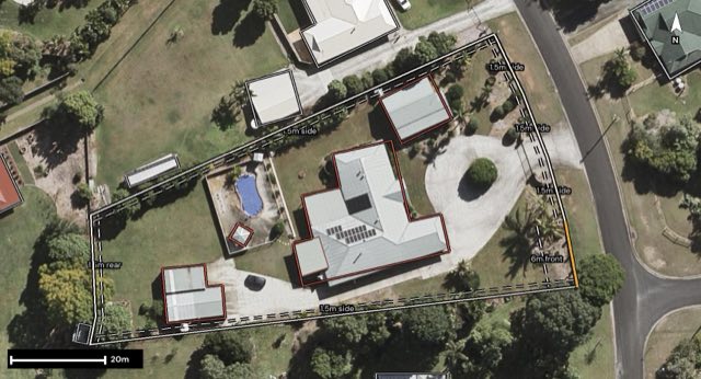 Aerial of 30-32 Laurel Drive, Burpengary QLD 4505 with the block outlined