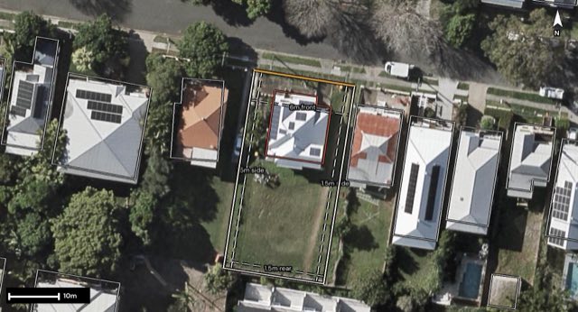 Aerial of 30 Bale Street, Albion QLD 4010 with the block outlined