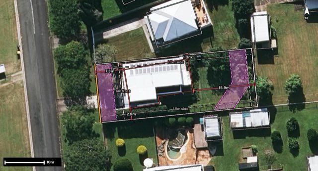 Aerial of 30 Brown Street, Kilcoy QLD 4515 with the block outlined