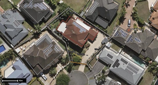 Aerial of 30 Mulberry Place, Stretton QLD 4116 with the block outlined