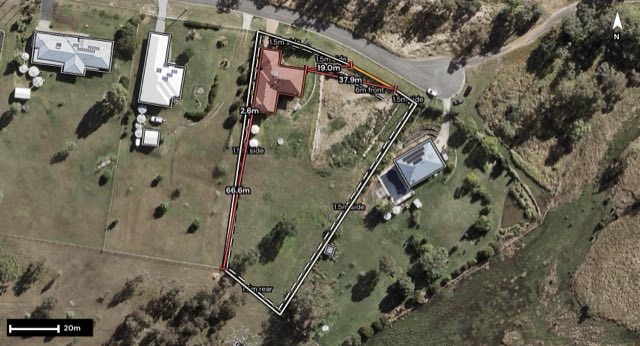 Aerial of 30 Scott Place, Hatton Vale QLD 4341 with the block outlined