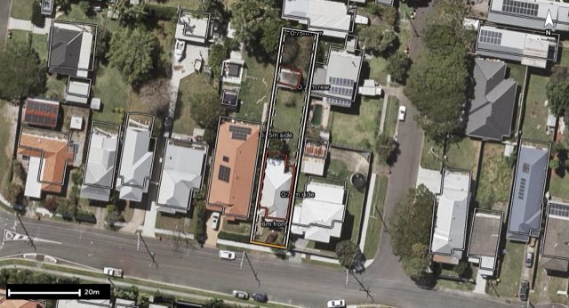Aerial of 30 Telegraph Road, Bald Hills QLD 4036 with the block outlined