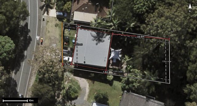 Aerial of 31 Ballinger Road, Buderim QLD 4556 with the block outlined
