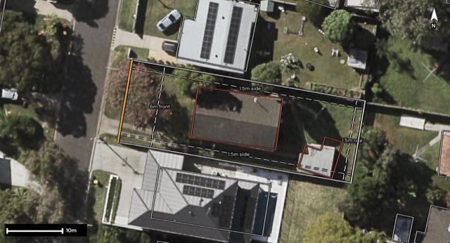 Aerial of 31 Rutherford Street, Stafford Heights QLD 4053 with the block outlined