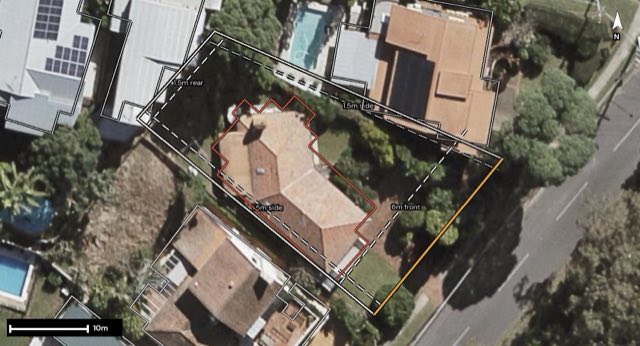 Aerial of 311 Indooroopilly Road, Indooroopilly QLD 4068 with the block outlined