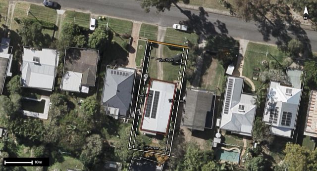 Aerial of 32 Bargo Street, Arana Hills QLD 4054 with the block outlined