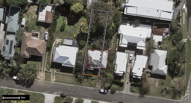 Aerial of 32 Little Jenner Street, Nundah QLD 4012 with the block outlined