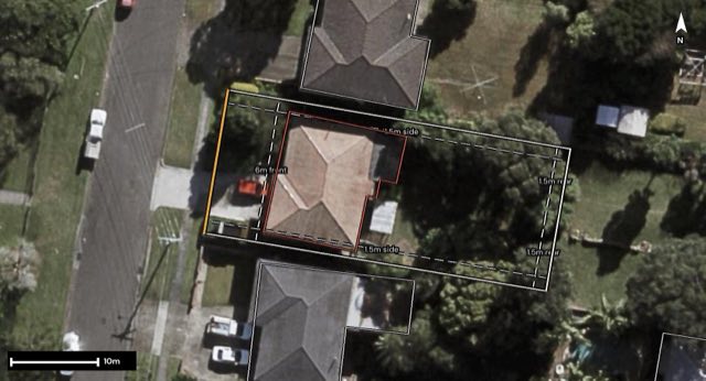 Aerial of 32 Long Street, Camp Hill QLD 4152 with the block outlined