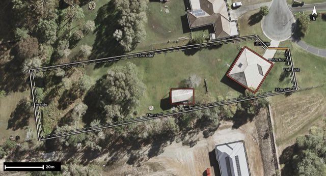 Aerial of 32 Northfield Place, Elimbah QLD 4516 with the block outlined