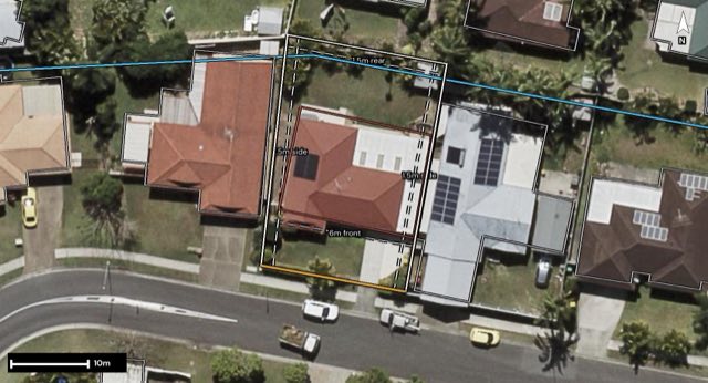 Aerial of 32 Solandra Circuit, Regents Park QLD 4118 with the block outlined