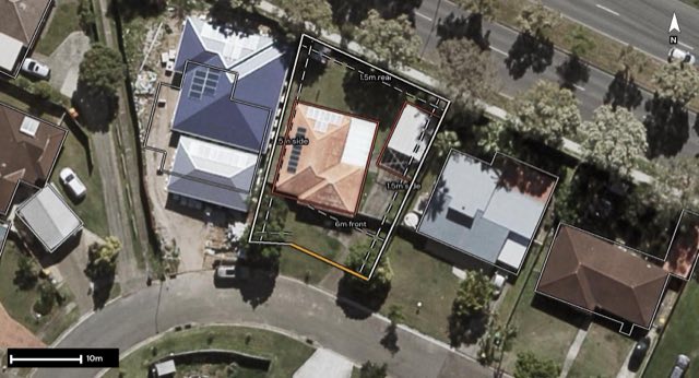 Aerial of 32 Tanglewood Street, Runcorn QLD 4113 with the block outlined