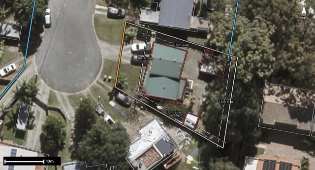 Aerial of 33 Mikaga Court, Woodridge QLD 4114 with the block outlined