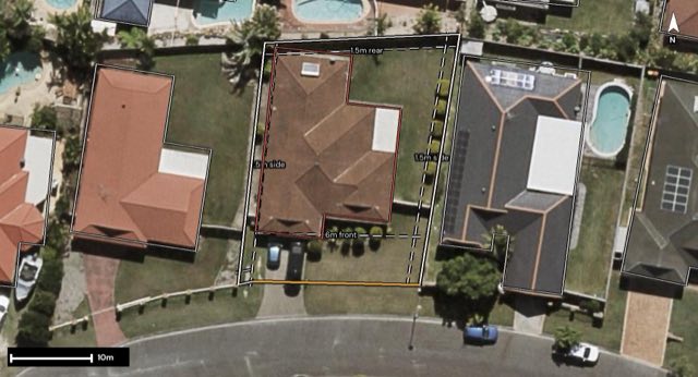 Aerial of 33 Shelduck Place, Calamvale QLD 4116 with the block outlined