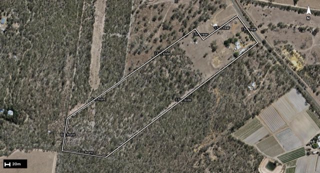 Aerial of 339 Larsens Road, Coominya QLD 4311 with the block outlined