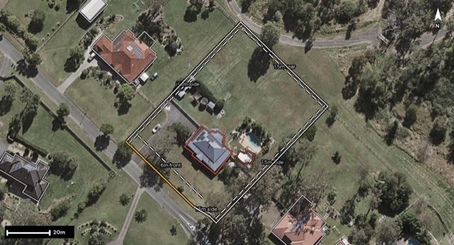 Aerial of 34-38 Myora Row, Karalee QLD 4306 with the block outlined