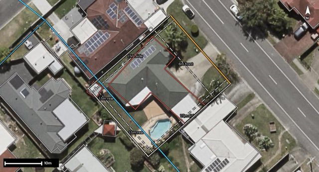 Aerial of 34 Tansey Drive, Tanah Merah QLD 4128 with the block outlined