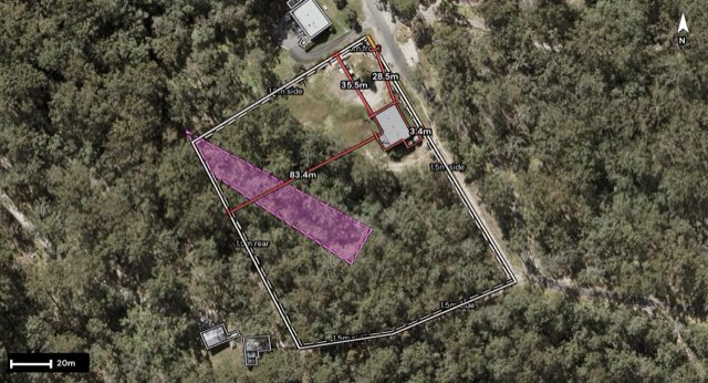 Aerial of 349 Range Road, Peachester QLD 4519 with the block outlined