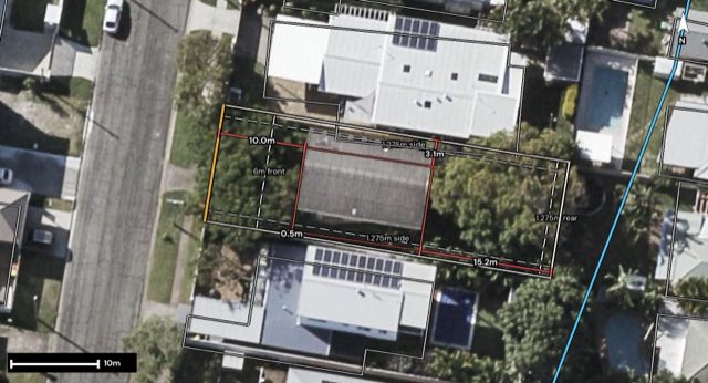 Aerial of 35 Deagon Drive, Runaway Bay QLD 4216 with the block outlined