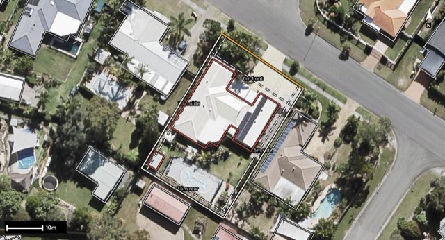 Aerial of 35 Hanover Drive, Alexandra Hills QLD 4161 with the block outlined