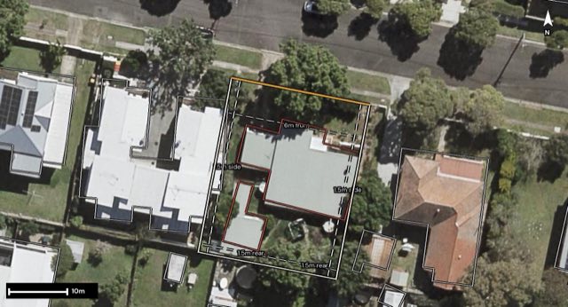 Aerial of 35 Helles Street, Moorooka QLD 4105 with the block outlined