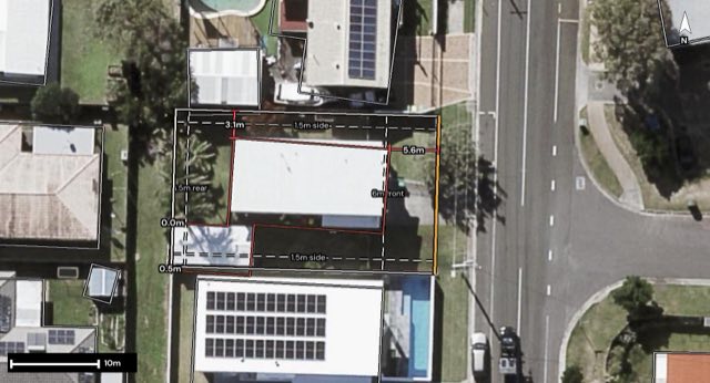 Aerial of 35 Petrie Avenue, Marcoola QLD 4564 with the block outlined