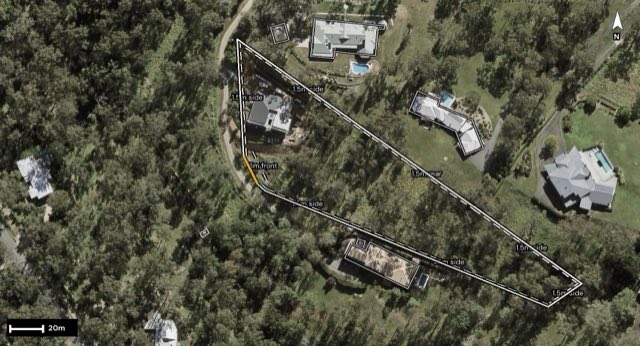 Aerial of 35 Winrock Street, Brookfield QLD 4069 with the block outlined