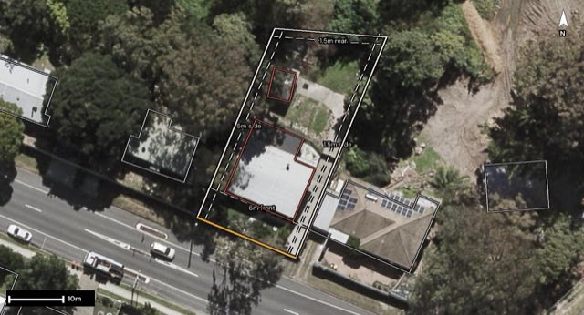 Aerial of 36 Bancroft Terrace, Deception Bay QLD 4508 with the block outlined
