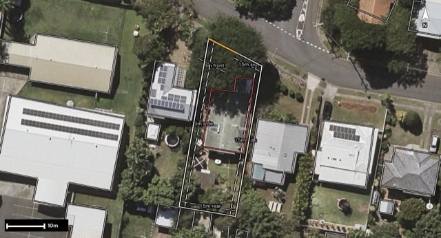 Aerial of 36 Hearne Street, Bald Hills QLD 4036 with the block outlined