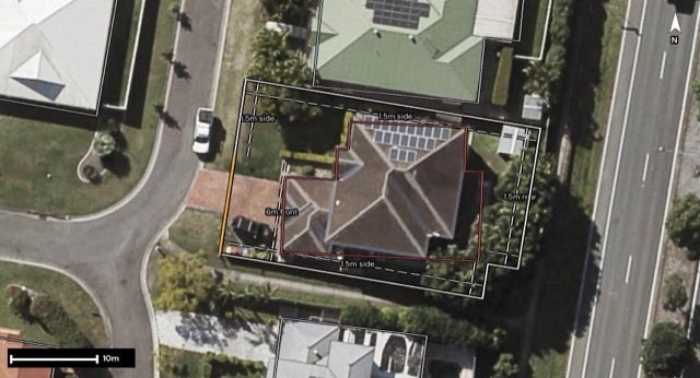 Aerial of 36 Palmetto Place, Bridgeman Downs QLD 4035 with the block outlined
