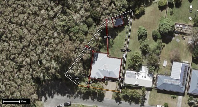 Aerial of 36 Paul Place, Glass House Mountains QLD 4518 with the block outlined