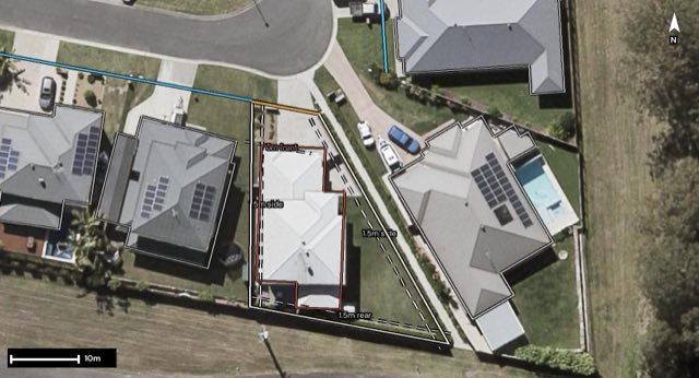 Aerial of 36 Pebble Beach Drive, Windaroo QLD 4207 with the block outlined
