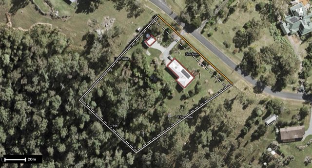 Aerial of 365 Ocean View Road, Ocean View QLD 4521 with the block outlined