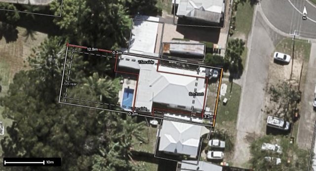Aerial of 37 Court Road, Nambour QLD 4560 with the block outlined