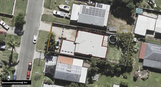 Aerial of 37 Wilkie Street, Redland Bay QLD 4165 with the block outlined