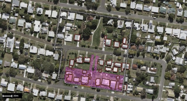 Aerial of 38 Edgar Street, Eastern Heights QLD 4305 with the block outlined