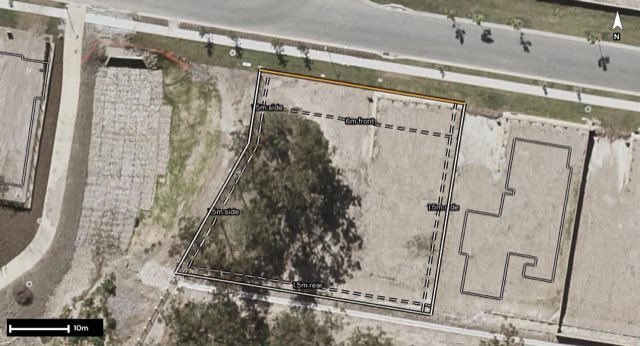 Aerial of 38 Hilary Street, Bahrs Scrub QLD 4207 with the block outlined