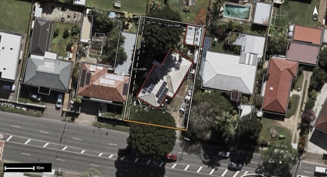 Aerial of 386 Mccullough Street, Macgregor QLD 4109 with the block outlined