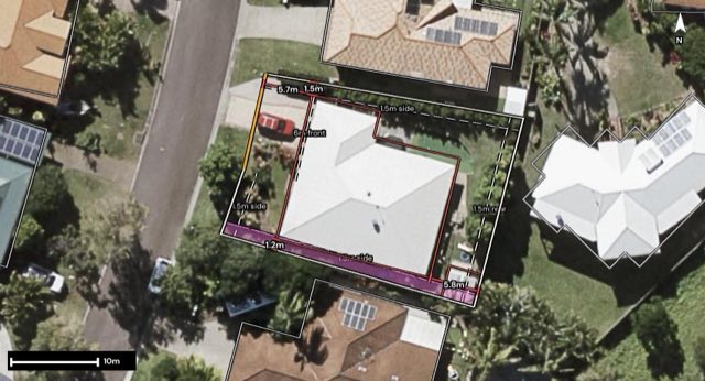 Aerial of 39 Avalon Street, Coolum Beach QLD 4573 with the block outlined