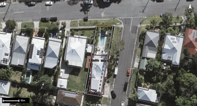 Aerial of 39 Gertrude Street, Highgate Hill QLD 4101 with the block outlined