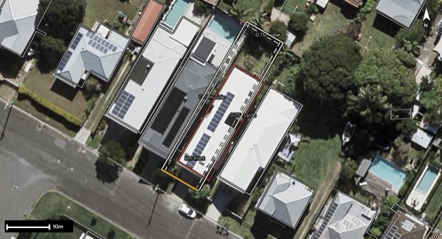 Aerial of 39 Haylock Street, Wynnum QLD 4178 with the block outlined