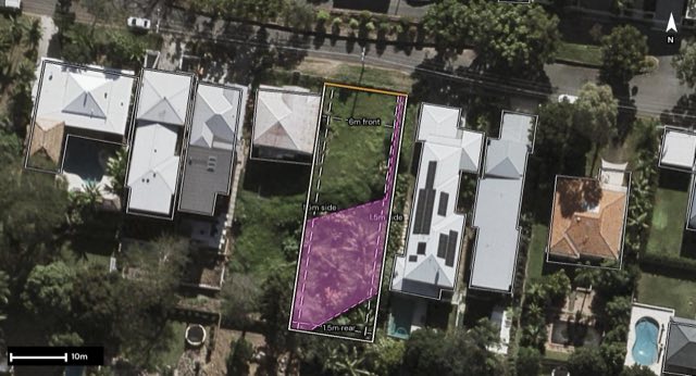 Aerial of 39 Pine Street, Hamilton QLD 4007 with the block outlined