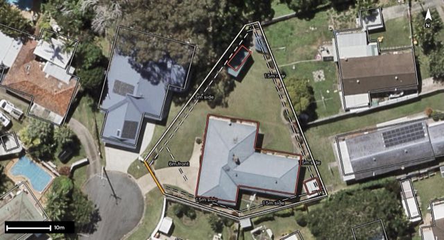 Aerial of 4 Arran Court, Strathpine QLD 4500 with the block outlined