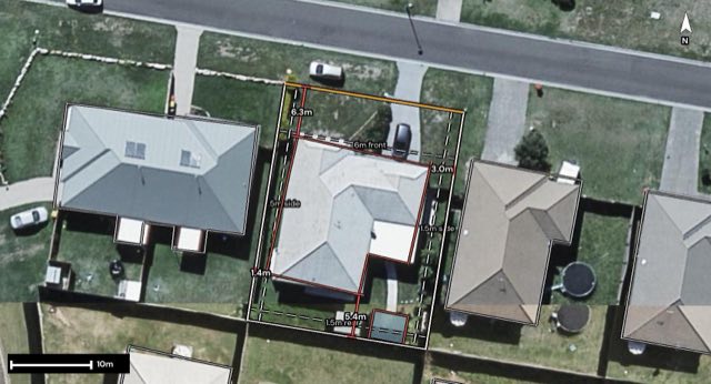 Aerial of 4 Bottlebrush Place, Laidley QLD 4341 with the block outlined