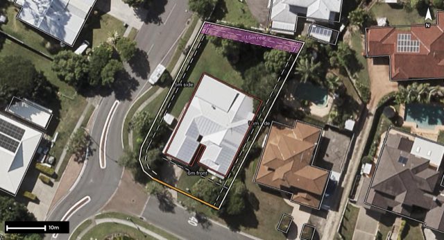 Aerial of 4 Constellation Crescent, Bridgeman Downs QLD 4035 with the block outlined