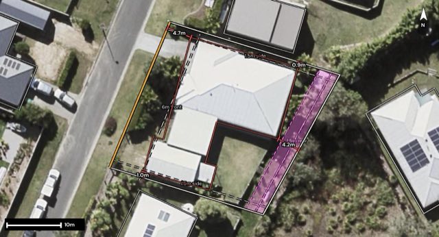 Aerial of 4 Haven Court, Mooloolah Valley QLD 4553 with the block outlined