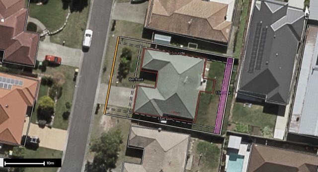 Aerial of 4 Mayfair Place, Moggill QLD 4070 with the block outlined