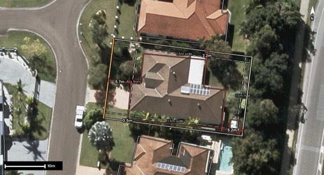 Aerial of 4 Tibrogargan Place, Pelican Waters QLD 4551 with the block outlined
