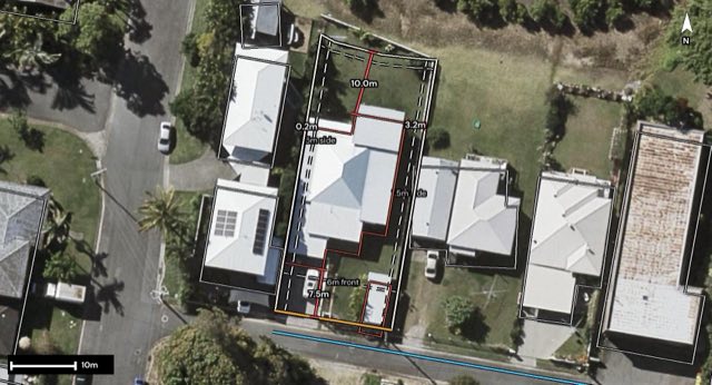 Aerial of 4 Tuesley Easement, Southport QLD 4215 with the block outlined