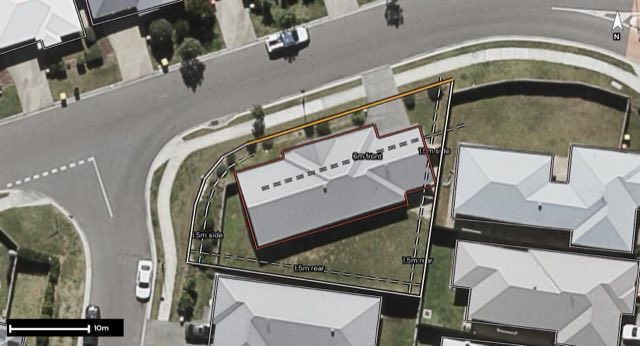 Aerial of 4 Vince Elmore Way, Redbank Plains QLD 4301 with the block outlined