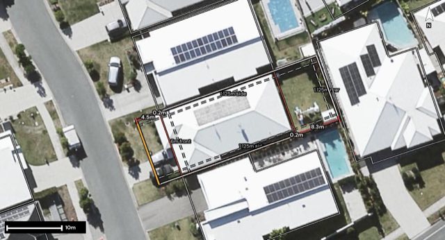 Aerial of 4 Warrego Drive, Pelican Waters QLD 4551 with the block outlined